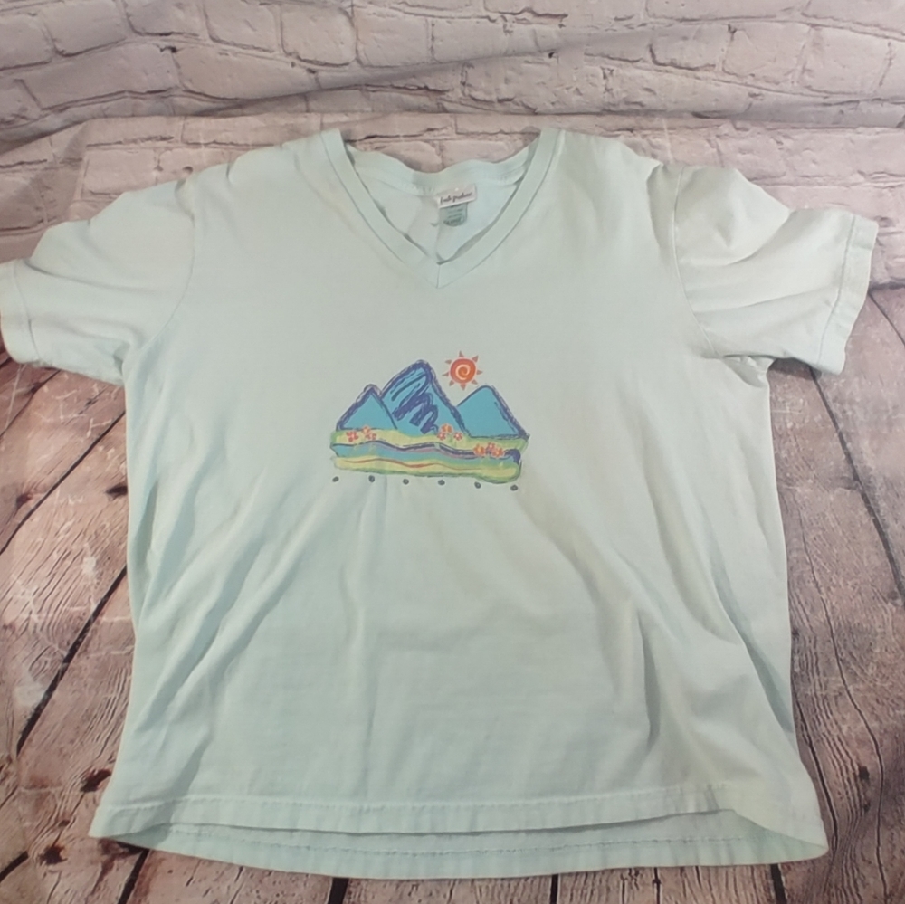 Fresh Produce " Mountain" Graphic Light Blue Tee Shirt L